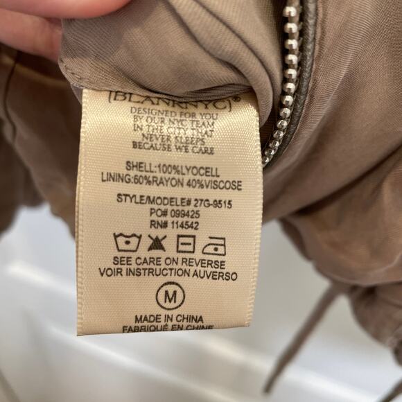 Blank NYC Reversible Bomber Jacket Taupe White Lyocell Zip Pockets M - Picture 5 of 9
